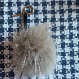 GREY REAL FUR POM POM KEY CHARM 🔑